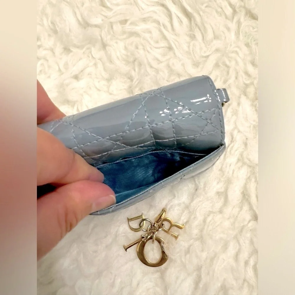 2024 CHRISTIAN DIOR Lotus Wallet Cloud Blue Patent Cannage Calfskin, Authentic
